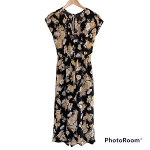 As U Wish Women’s XS Jumpsuit Black Floral Elastic Waist Cropped  Bow Front